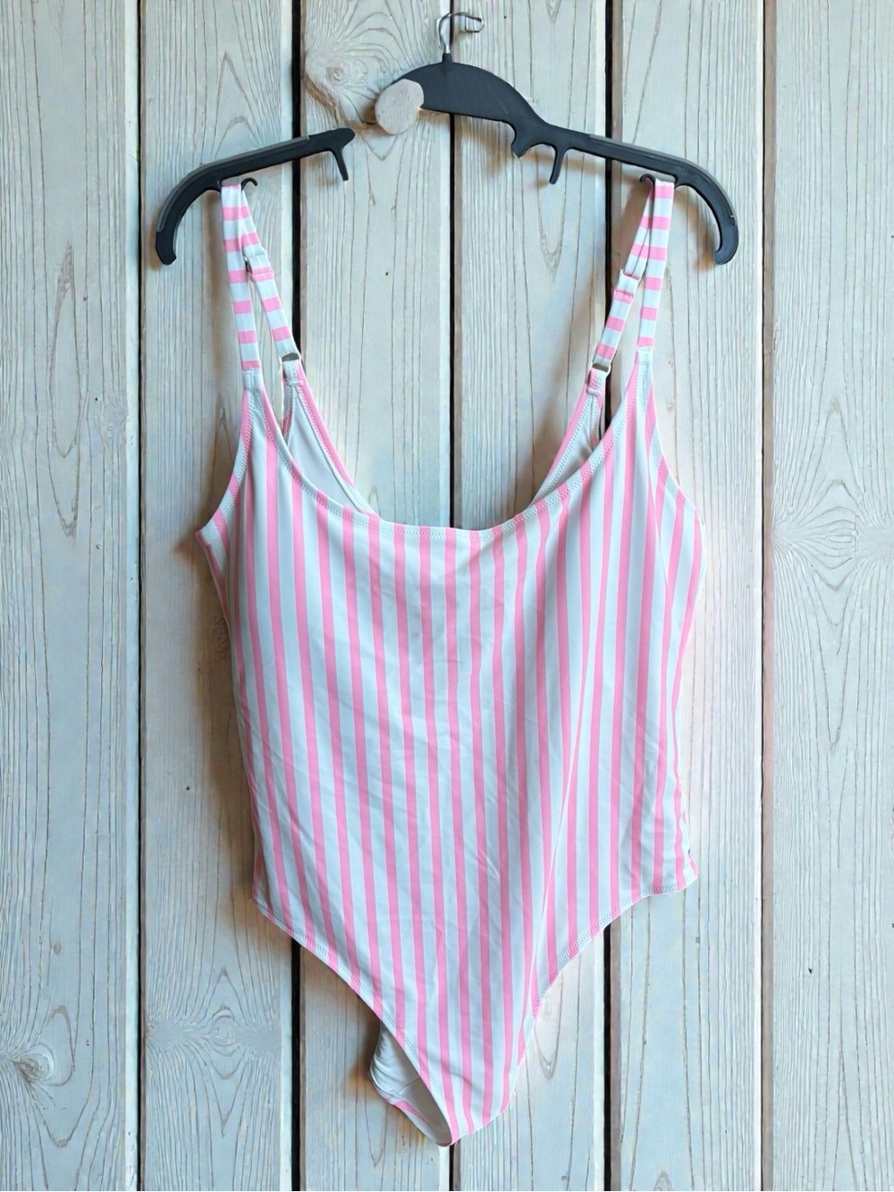 Women’s Size  XXL Pink & White Striped One-Piece Swimsuit - Classic Scoop. NWOT.
